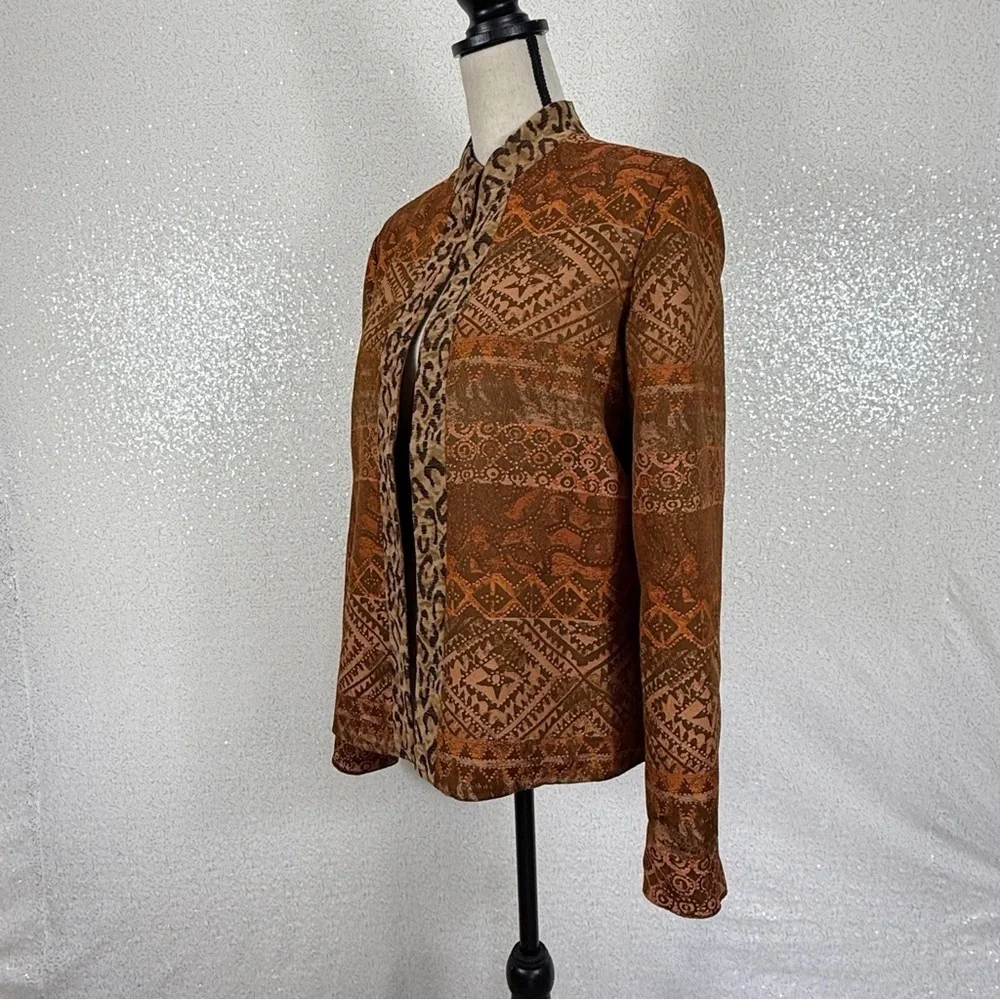 Coldwater Creek Reversible Jacket PM Petite Medium Leopard Print Aztec Jacquard